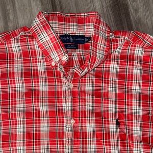 Ralph Lauren XL men’s button down plaid dress shirt long sleeve plaid red/orange
